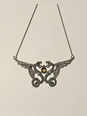 Vintage 1992 Fellowship Foundry Pewter Dual Dragon Necklace Signed by O’Hare